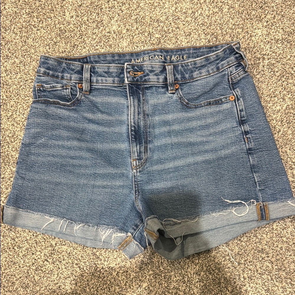 American Eagle Outfitters Blue Jean Shorts with Raw Hem and stretch material